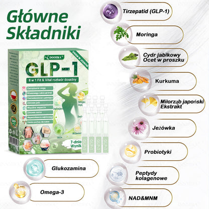 🌿 DOOEKA® GLP-1 8 w 1 Fit & Vital roztwór doustny – Raz dziennie, widoczne zmiany w ciągu 7 dni / W przypadku otyłości, zdrowia serca i układu krążenia, cukrzycy, bezdechu sennego, zdrowia jelit, problemów ze stawami i wielu innych