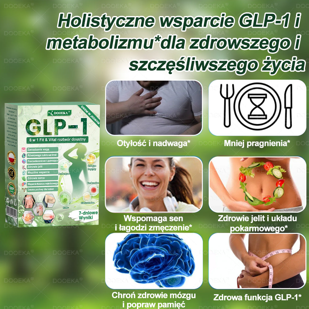🌿 DOOEKA® GLP-1 8 w 1 Fit & Vital roztwór doustny – Raz dziennie, widoczne zmiany w ciągu 7 dni / W przypadku otyłości, zdrowia serca i układu krążenia, cukrzycy, bezdechu sennego, zdrowia jelit, problemów ze stawami i wielu innych