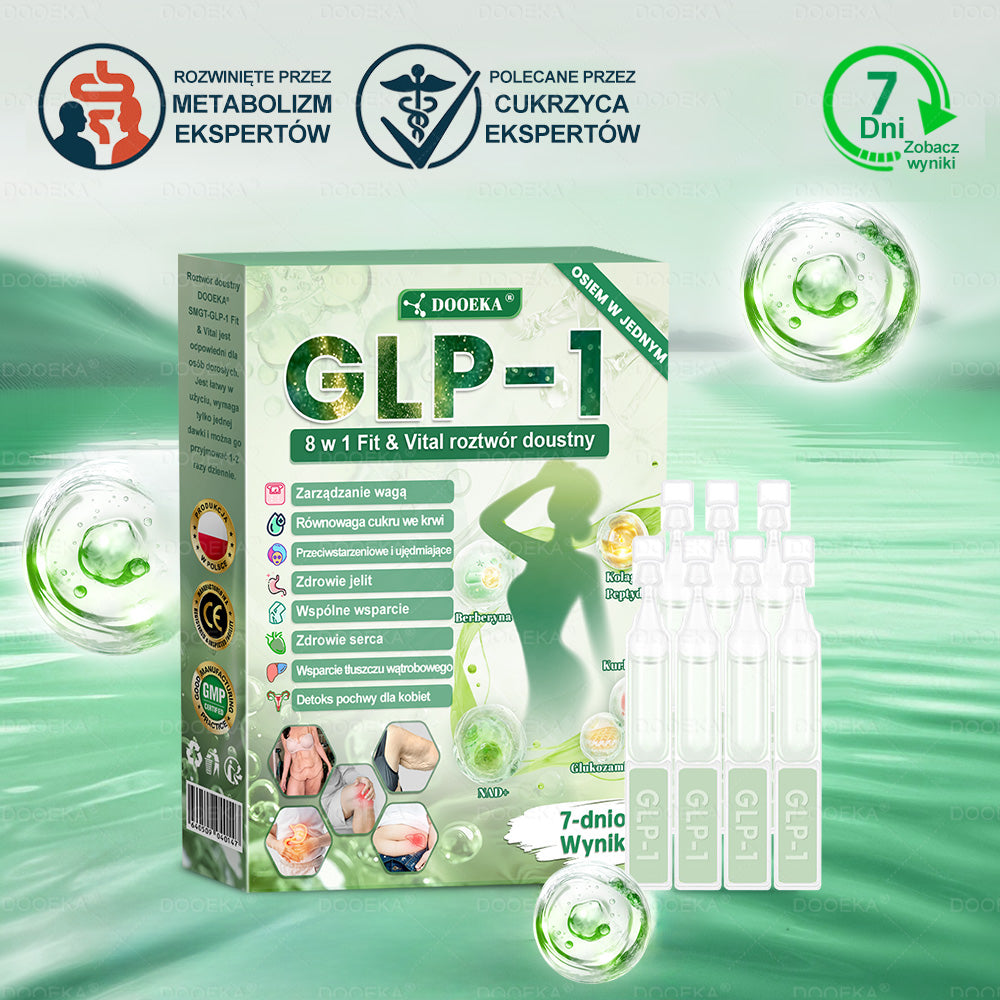 ✅DOOEKA® GLP-1 8 w 1 Fit & Vital roztwór doustny – Raz dziennie, widoczne zmiany w ciągu 7 dni / W przypadku otyłości, zdrowia serca i układu krążenia, cukrzycy, bezdechu sennego, zdrowia jelit, problemów ze stawami i wielu innych