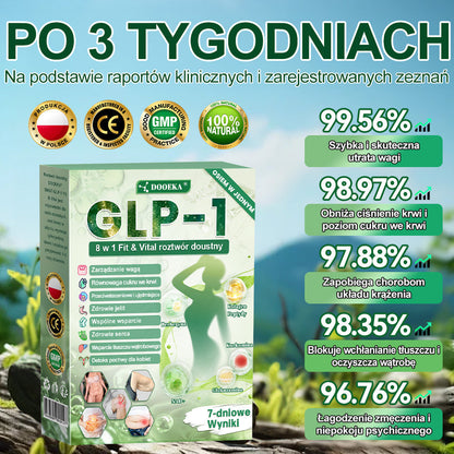 🌿 DOOEKA® GLP-1 8 w 1 Fit & Vital roztwór doustny – Raz dziennie, widoczne zmiany w ciągu 7 dni / W przypadku otyłości, zdrowia serca i układu krążenia, cukrzycy, bezdechu sennego, zdrowia jelit, problemów ze stawami i wielu innych