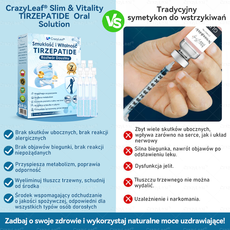 CrazyLeaf® Szczupłość i Witalność Tirzepatide – doustny roztwór wspierający odchudzanie, ciśnienie i poziom cukru